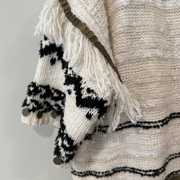 Anthropologie Margot Fringed Poncho Oversized Sweater Size small 2379 - Picture 4 of 12